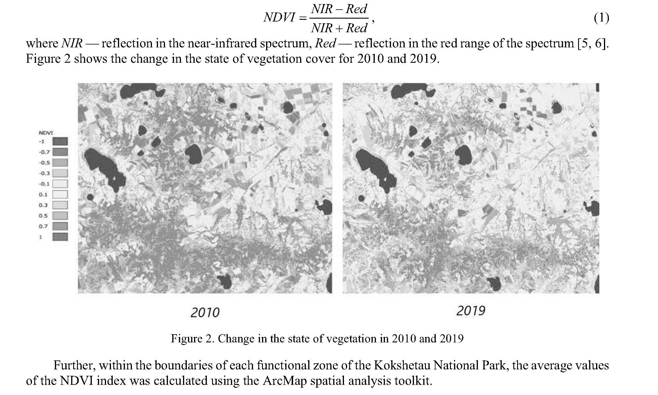 Use of the Earth Remote Sensing Data to assess the state of recreational forests in the Kokshetau National Park