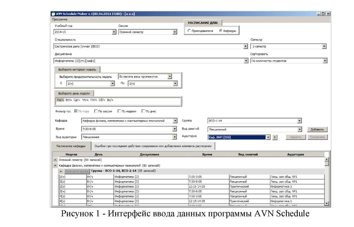 Разработка автоматизированной системы «avn schedule» для составления расписания занятий в вузах