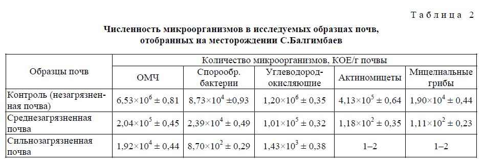 Численность микроорганизмов в исследуемых образцах почв, отобранных на месторождении С.Балгимбаев