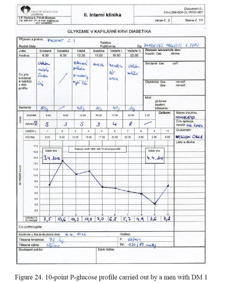 10-point P-glucose profile carried out by a men with DM 1 