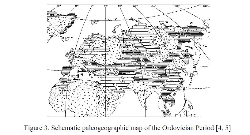 Schematic paleogeographic map of the Ordovician Period 