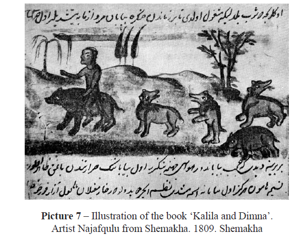 Illustration of the book ‘Kalila and Dimna’. Artist Najafqulu from Shemakha. 1809. Shemakha