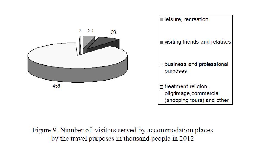 Number of visitors served by accommodation places by the travel purposes in thousand people in 2012